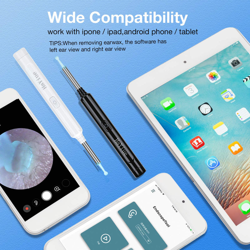 Ear Wax Removal with Camera, Earwax Remover Tool, 1296P FHD Wireless Ear Otoscope with 6 LED Lights, 6 Ear Spoon & 6 Traditional Tools Ear Wax Removal Kit for iPhone, iPad & Android Smart Phone Black - NewNest Australia
