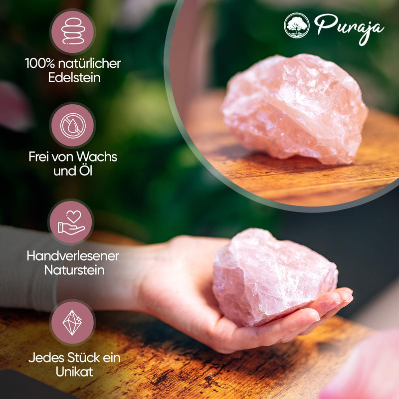 PURAJA rose quartz natural stone | Premium raw stone for use as a computer stone, water stone, healing stone, lucky stone or decoration 100 - 200 g - NewNest Australia