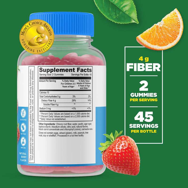 VitaWorks Sugar Free Prebiotic Fiber for Kids – 4g – Great Tasting Natural Flavored Gummy – Gluten Free, Vegetarian, GMO Free Chewable – 90 Gummies – 45 Doses - NewNest Australia
