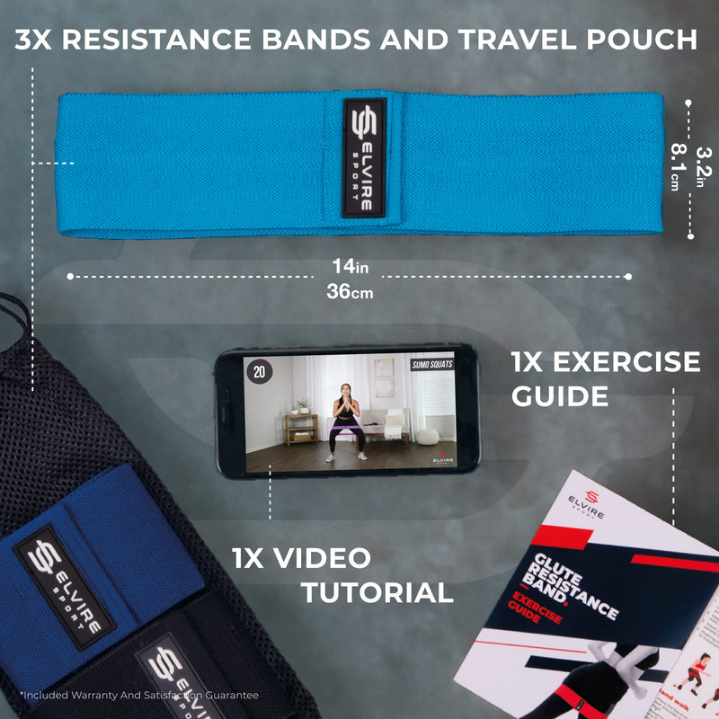 ELVIRE Fabric Resistance Bands for Working Out | Exercise Bands Resistance Bands Set of 3 | Booty Bands for Women Workout Bands Resistance Loops | Leg Bands for Working Out Glute Bands, Squat Bands Short Blue & Black - NewNest Australia