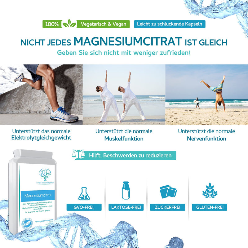 Magnesium Citrate 500Mg 120 Capsules - Provides 150Mg Active Elemental Magnesium High Efficacy - Easily Absorbed - Highly Biologically Available - Made In The Uk - NewNest Australia