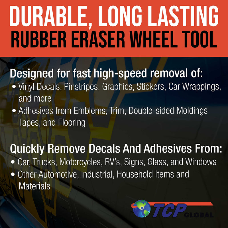 TCP Global Rubber Eraser Wheel, 3.5” Knobby Slotted Edge Pad with Drill Adapter - Adhesive Remover Tool, Removes Decals, Pinstripes, Stripes, Vinyl, Stickers, Graphics Removal on Cars Trucks RVs Signs - NewNest Australia
