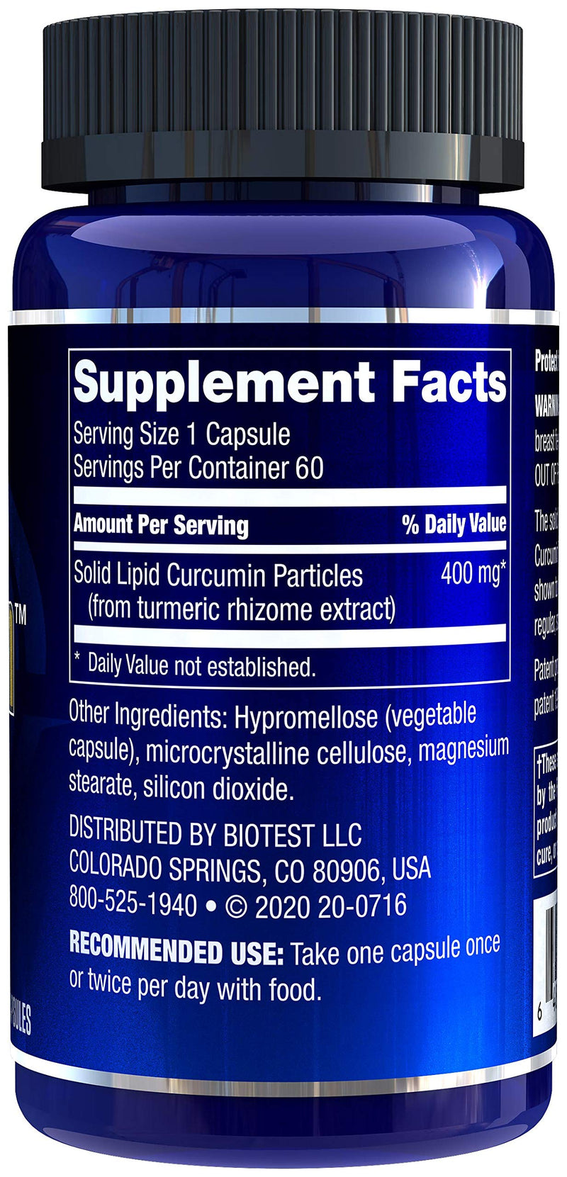 Biotest Micellar Curcumin Solid Lipid Turmeric Particles (2 Month Supply) - 95x Greater Absorption Than Piperine Formulas - for Heart Health, Joint Support, Immune Support (60 Veggie Capsules) - NewNest Australia