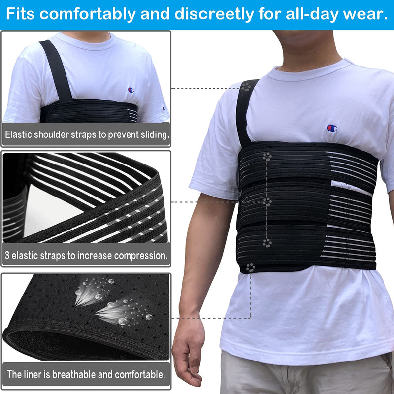 Rib Belt Chest Binder for Broken Injury Ribs, Elastic Rib Brace Compression Support to Reduce Rib Cage Pain, Breathable Chest Protector Wrap for Cracked, Fractured, Dislocated and Post-Surgery Ribs (S (25" to 33")) S (25" to 33") - NewNest Australia