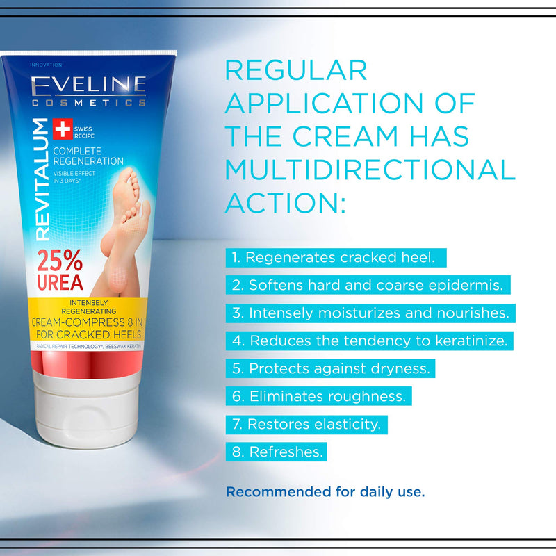 Eveline Cosmetics Revitalum Cream-compress for Cracked Heels 8 in 1 | 75 ML | Moisturising Foot Cream for Cracked Heels Treatment | 25% UREA | Fast-absorbing Formula | Refreshing Mint Extract - NewNest Australia