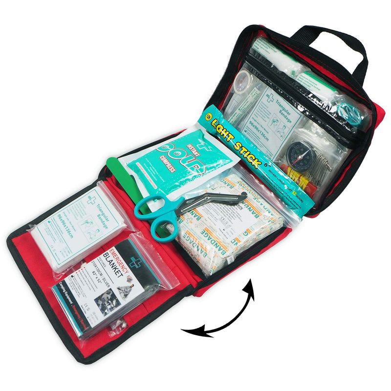 First Aid Kit -309 Pieces- Reflective Bag Design - Including Eyewash, Bandages, Moleskin Pad and Emergency Blanket for Travel, Home, Office, Car, Camping, Workplace Red Kit 2 - NewNest Australia