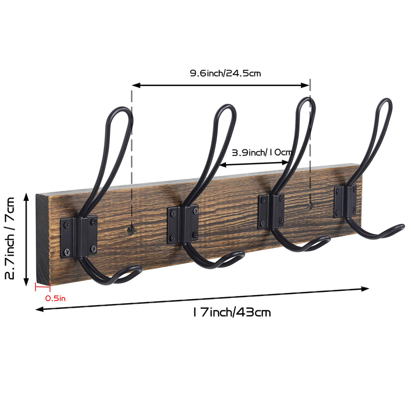 NewNest Australia - Rustic Coat Rack, Wall Mounted Coat Hook with 4 Farmhouse Hooks, Solid Pine Wood, Perfect Touch for Your Entryway Bathroom Kitchen to Hang Coat Clothes Hat Purse Bag Towel Robes (Brown) 