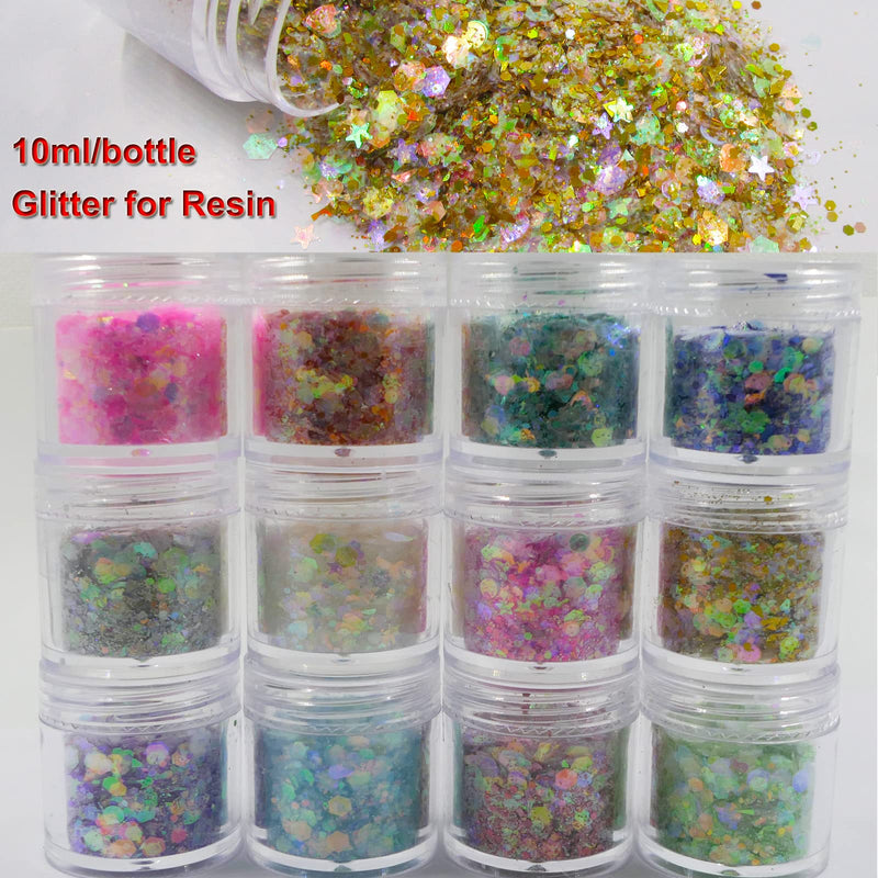 12 Bottle Opal Mermaid Chunky Glitter Iridescent Heart Star Hexagon Aurora Body Nails Glitters Resin Epoxy Accessories Crafts Supplies for Nails Art Tips Resin Mold Makeup Fairy Opal - NewNest Australia