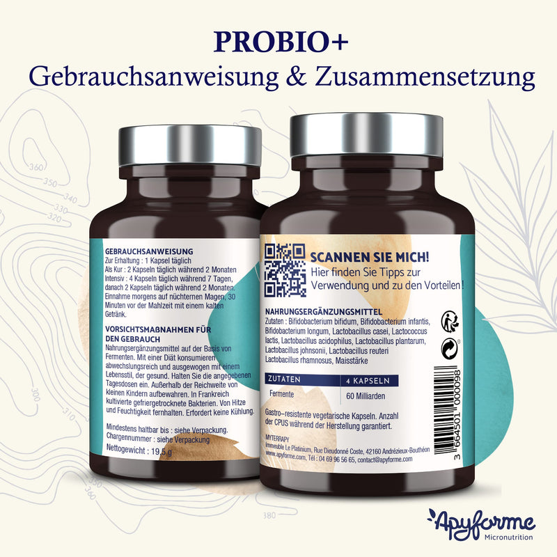 Apyforme - Probiotics Intestinal Cleansing - 60 Billion CFU/Day - 10 Exclusive Strains Including Lactobacillus - 60 Enteric-Coated Capsules - NewNest Australia