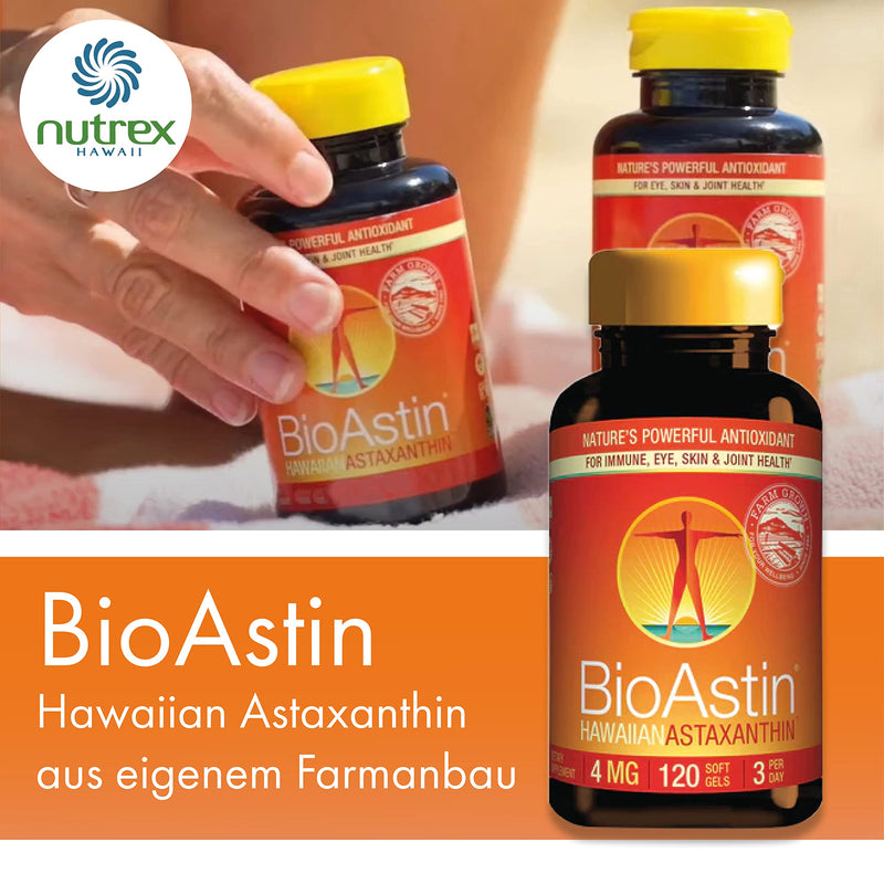 Nutrex Hawaii, BioAstin, Hawaiian Astaxanthin, 4mg, 120 soft capsules, laboratory tested, vitamin E, gluten-free, soy-free, non-GMO - NewNest Australia