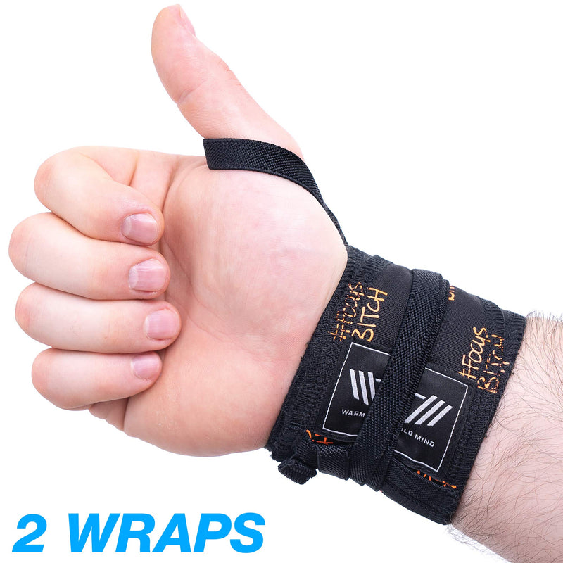 WARM BODY COLD MIND Premium Cotton Wrist Wraps for Crossfit, Olympic Weight Lifting, Powerlifting, Bodybuilding, Deadlift, Strength Training and Wrist Support with Thumb Loop Orange/Focus - NewNest Australia