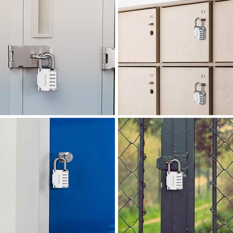 Puroma 2 Pack Combination Lock 4 Digit Outdoor Waterproof Padlock for School Gym Locker, Sports Locker, Fence, Toolbox, Gate, Case, Hasp Storage (Silver) Silver - NewNest Australia