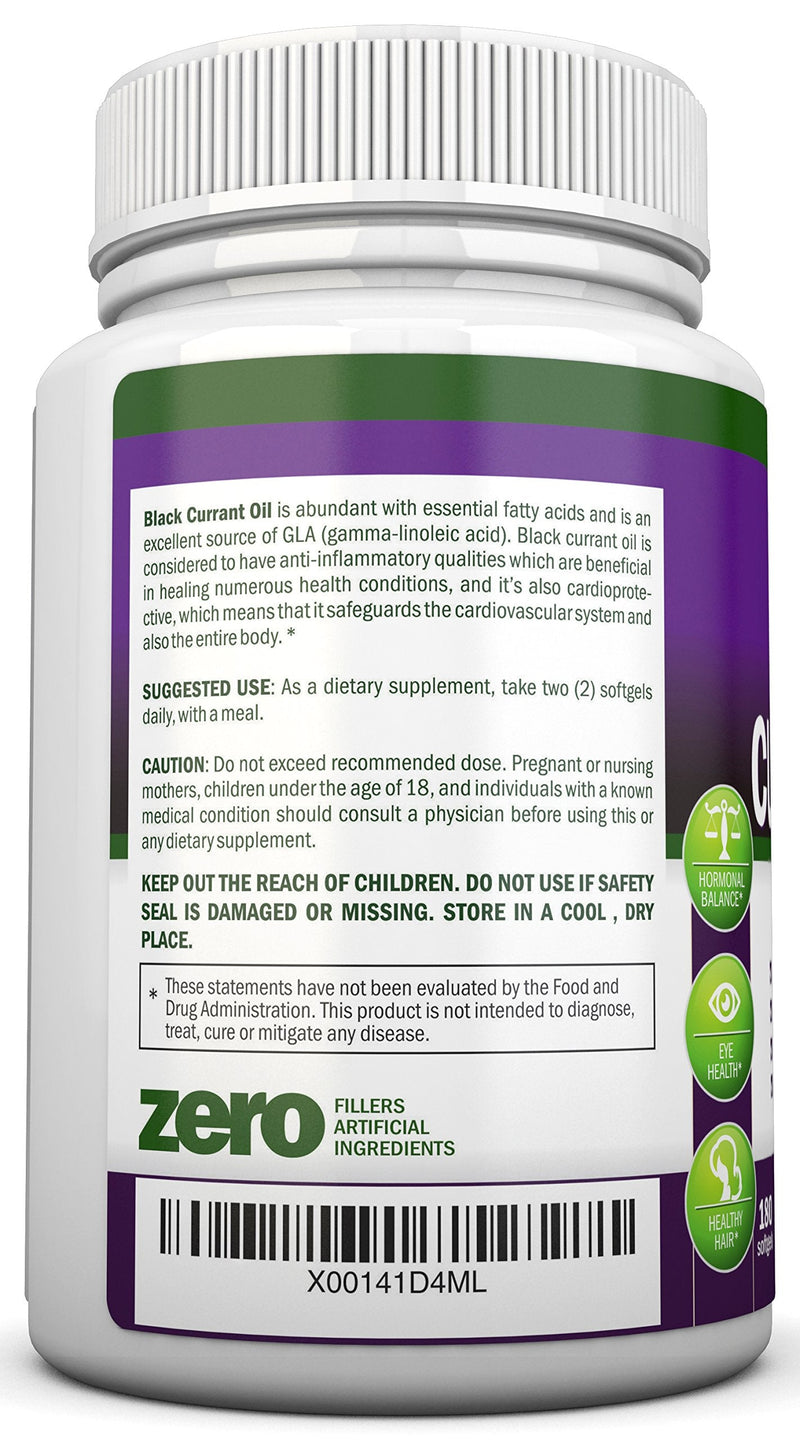 Black Currant Oil - 1000 Mg - 180 Softgels - Cold-Pressed Pure Black Currant Seed Oil - Hexane Free - 140mg GLA Per Serving - Regulates Hormonal Balance - Great For Immune System, Hair, Skin and Heart - NewNest Australia