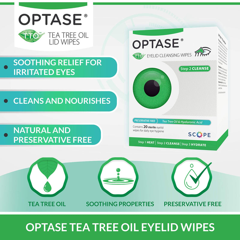 Optase TTO BlephaWipe Eyelid Cleansing Wipes - for Daily Eyelid Hygiene & Relief for Blepharitis, Tired and Dry Eyes - 20 Wipes 20 Count (Pack of 1) - NewNest Australia