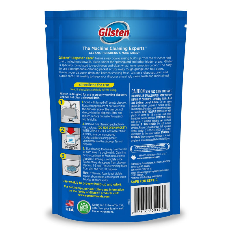 Glisten DP06N-PB Garbage Disposer Foaming Cleaner, Lemon Scent, 2-Pack (8 Uses), 2 Pack, Blue, 9 Ounce - NewNest Australia