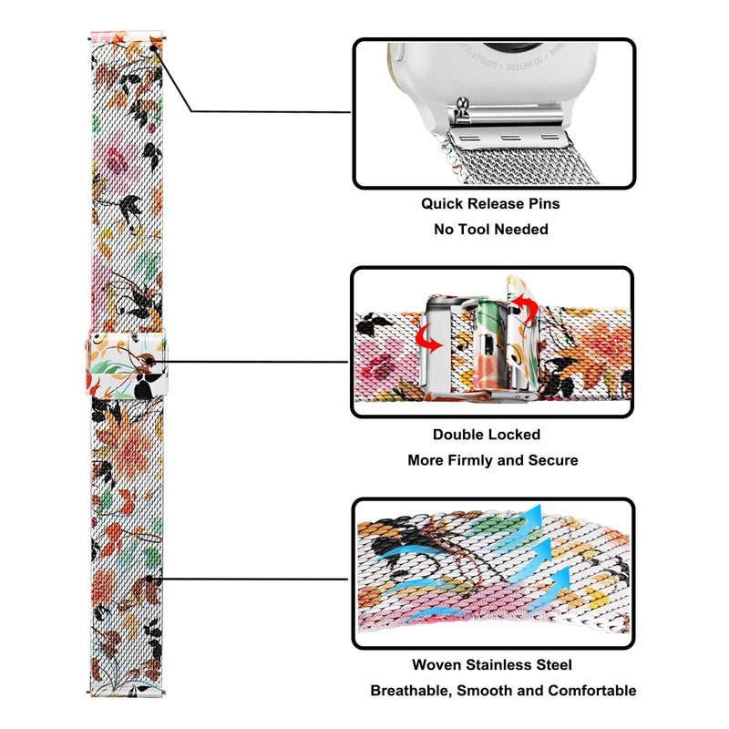 TRUMiRR Flower Band for Venu Sq Music Smart Watch, Mesh Woven Stainless Steel Watchband Quick Release Strap Women Bracelet for Garmin Venu Sq Music / Venu Sq / Venu Smartwatch - NewNest Australia