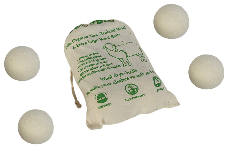 Natural Wool Dryer Balls - Fabric Softner Reducing Wrinkles and Resuable Pack of 6 [X-Large] - NewNest Australia