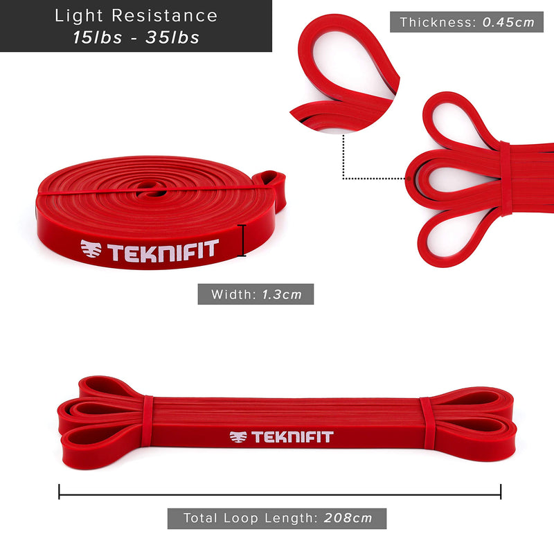 Teknifit Resistance Band - Single Pull Up Power Band - Full Body Workout and Home Fitness Solution - Inc FREE Exercise Guide Download Red (Light) - NewNest Australia