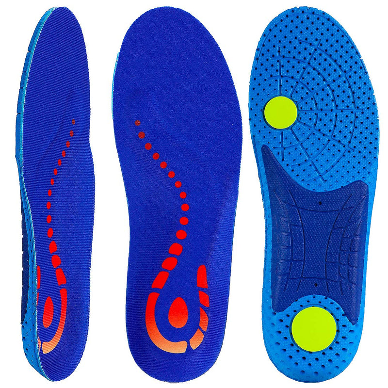 Low Arch Elastic Comfort Insole Sports Foam Compression Shock Absorption Shock Absorption Anti-Fatigue Insole Suitable for Flat Heel Pain(Size:UK-7,Length:10.25",Blue) UK-7-26CM--10.25" Blue - NewNest Australia