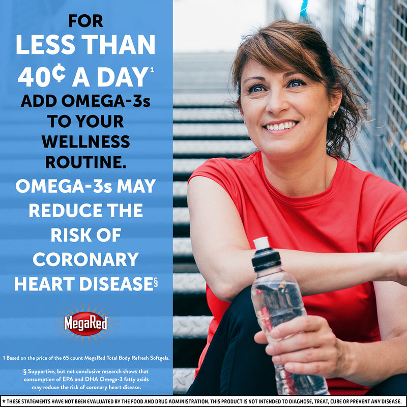 Omega-3 Blend Total Body + Refresh 500mg Softgels, MegaRed (65 count in a bottle), Easily Absorbed Krill Oil, To Support Your Heart, Joints, Brain & Eyes Total Body Refresh - NewNest Australia