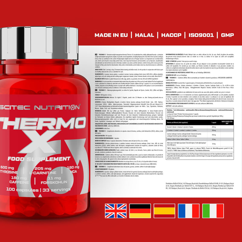 Scitec Nutrition Thermo-X, with L-Tyrosine, L-Carnitine, HCA, Caffeine and Forskolin, 100 capsules - NewNest Australia