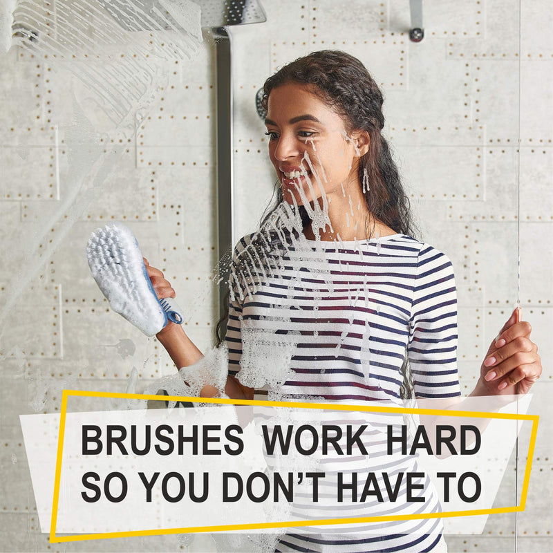 Scrub Brush Set of 3pcs - Cleaning Shower Scrubber with Ergonomic Handle and Durable Bristles - Grout Cleaner Brush - Scrub Brushes for Cleaning Bathroom/Shower/Tile/Kitchen/Floor/Bathtub/Carpet Blue - NewNest Australia