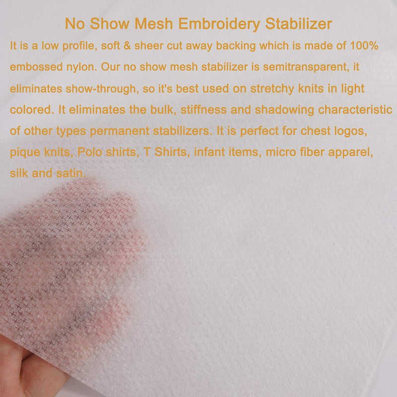 New brothread No Show Mesh Machine Embroidery Stabilizer Backing 8"x8" - 100 Precut Sheets - Light Weight 1.8 oz - Fits 4x4 and 6x6 Hoops 8" x 8" 100sheets - NewNest Australia