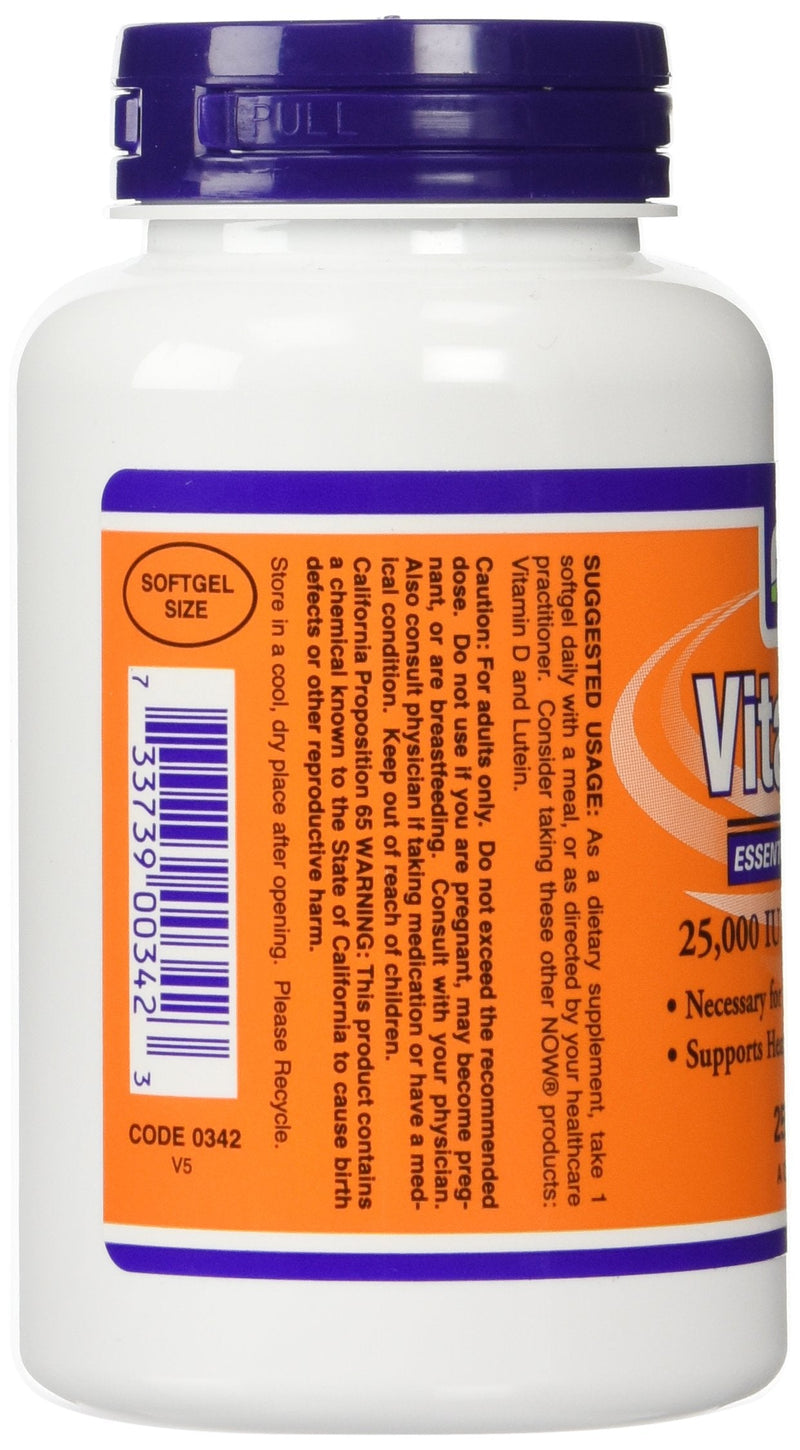 Now Foods Vitamin A, 25000 IU from Fish liver oil, 250 Softgels (Pack of 2) 250 Count (Pack of 2) - NewNest Australia