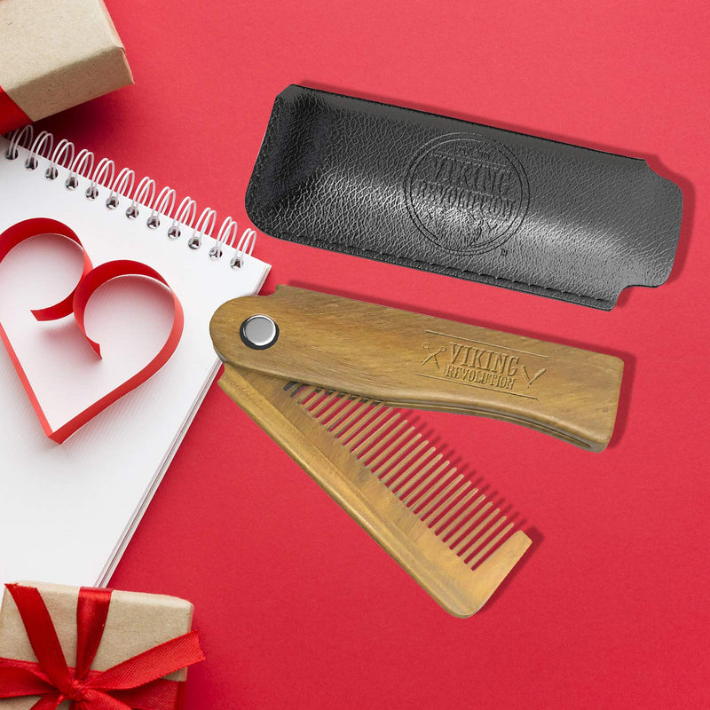 Foldable beard comb for men with case - Natural butterfly comb with gift box - Green sandalwood comb for grooming and combing hair, beards and mustaches from Viking Revolution - NewNest Australia