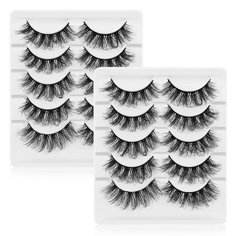 Sibba Multi-layered 5D Lashes False Eyelashes 10 Pairs Dramatic 20 mm Faux Mink Fake Lashes Pack Wispy Long Thick High Crossed Volume Fluffy Eyelash Extension Strip Eye Makeup - NewNest Australia