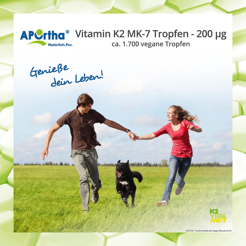 APOrtha® Vitamin K2 MK-7 drops (K2VITAL®) 50 ml, 200 µg per daily dose of 10 drops, approx. 1,700 vegan K2 drops 99+% ALL-Trans, high dosage, allergen-free, alcohol-free, sugar-free, gluten-free - NewNest Australia