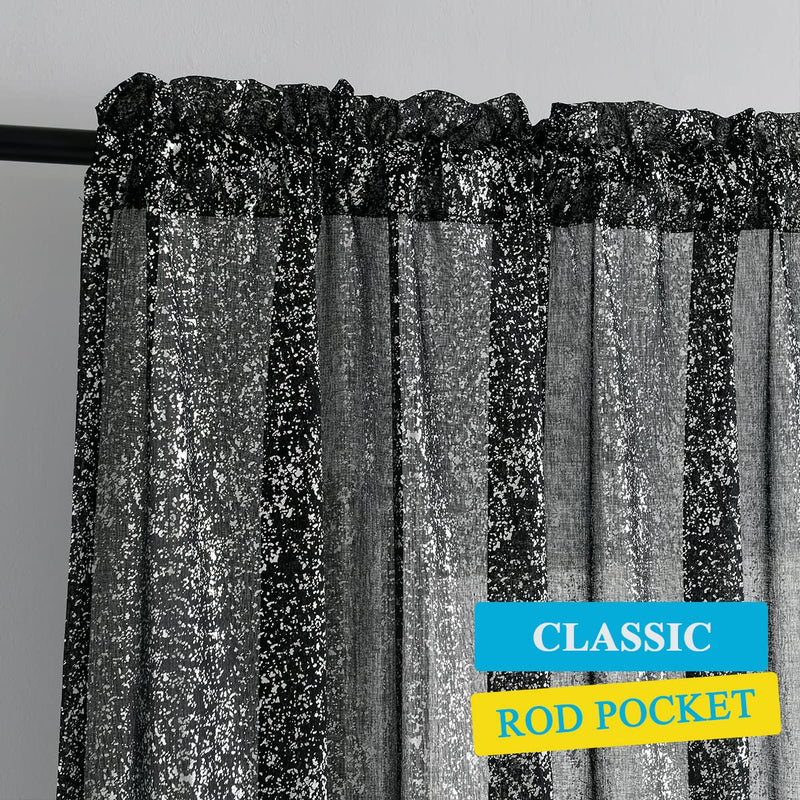 TERLYTEX Black Silver Curtains for Bedroom - Glam Sparkle Curtains 63 Inch Length, Metallic Silver Black Sheer Curtains for Windows, Privacy Shiny Sheer Curtains 2 Panels, 52 x 63 Inch, Black Silver W52 x L63 Inch|Pair - NewNest Australia