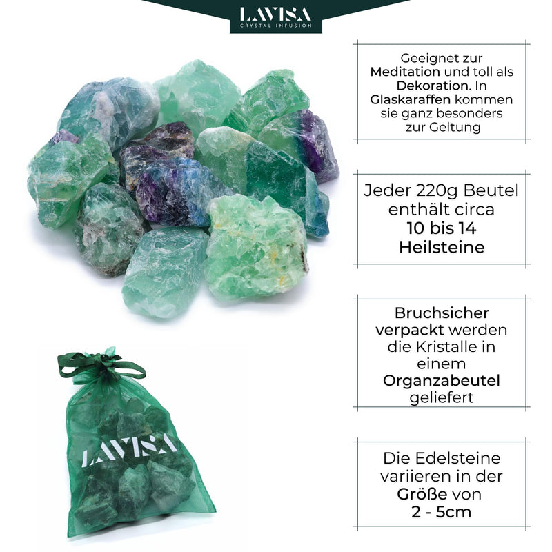 LAVISA Premium Healing Stones Gemstone Set | Gemstones crystals as decoration or for water treatment | 100% natural stones mineral stones | Basic mixture of gemstone water (green fluorite) green fluorite - NewNest Australia