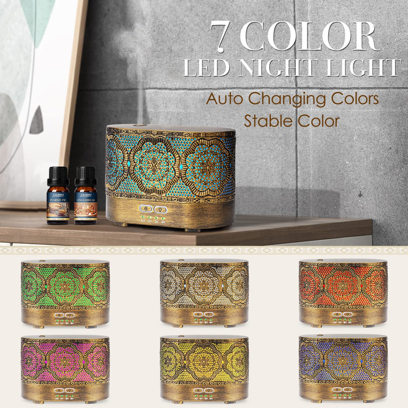 SALUBRITO Essential Oil Diffuser 300ml, Metal Aromatherapy Diffusers for Home, Scent Oil Diffuser Humidifier with Timer Mist & 7 Colors Night Light, Aroma Diffuser for Home Office - NewNest Australia