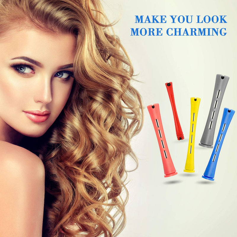 60 Pieces Hair Perm Rods Set Plastic Perming Rods Cold Wave Rods 5 Sizes Hair Curling Rollers with Rat Tail Hair Comb Stainless Steel Pintail Comb for Women Girls Hairdressing Styling - NewNest Australia