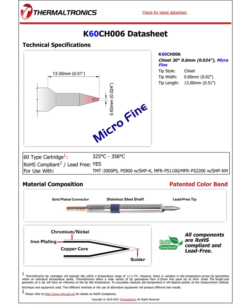 Thermaltronics K60CH006 Chisel 30deg 0.6mm (0.024in), Micro Fine - NewNest Australia