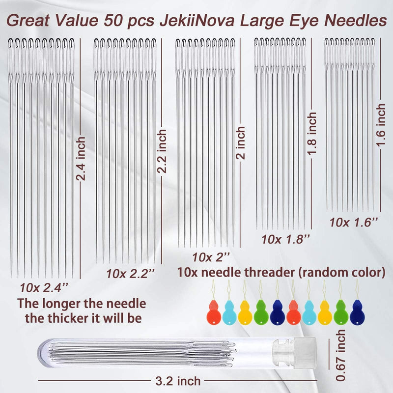 Large-Eye Needles for Hand Sewing, 50pcs Premium Large Eye Sewing Needles with Threaders and Storage Tube 5 Size Large Eye Pointed Stitching Needles for Stitching Crafting Projects and Embroidery - NewNest Australia