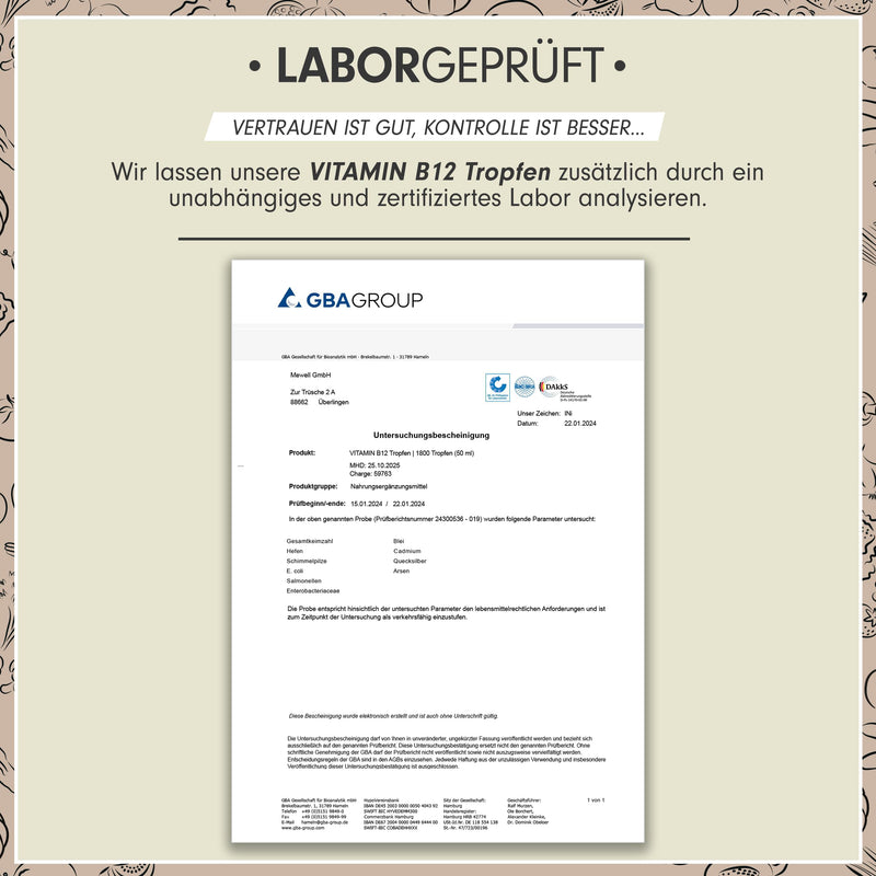 Vitamin B12 drops - 1800 drops (50ml) - bioactive methylcobalamin B12 - optimally high dose with 500mcg B12 - without preservatives or alcohol - 100% vegan 50 ml (pack of 1) - NewNest Australia
