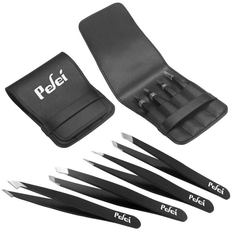 Pefei Tweezers Set - Professional Stainless Steel Tweezers for Eyebrows - Great Precision for Facial Hair, Splinter and Ingrown Hair Removal (Black) - NewNest Australia