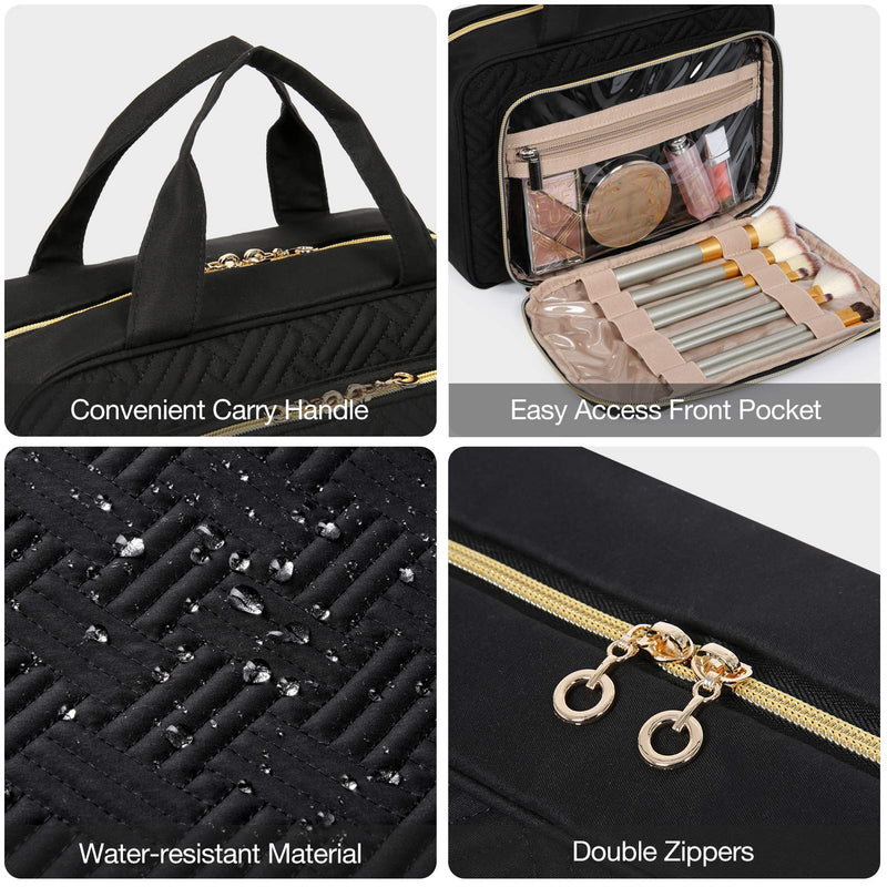 BAGSMART Toiletry Bag Hanging Travel Organizer with TSA Approved Transparent Cosmetic Bag and Detachable Makeup Pouch for Full Sized Toiletries, Medium-Black M - NewNest Australia