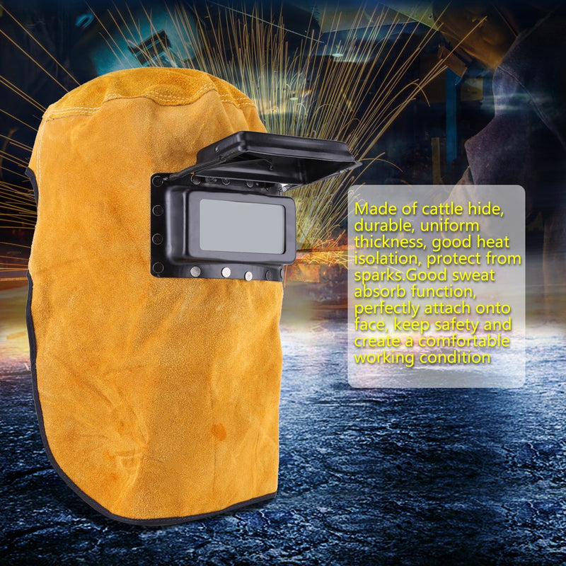 Breathable Welding Helmet with Lens, Leather Welding Helmet Mask Solar Auto Darkening Filter Lens, Heat Resistant Leather Welder Hood Welding Helmet Protective Gear Mask Work Cap - NewNest Australia