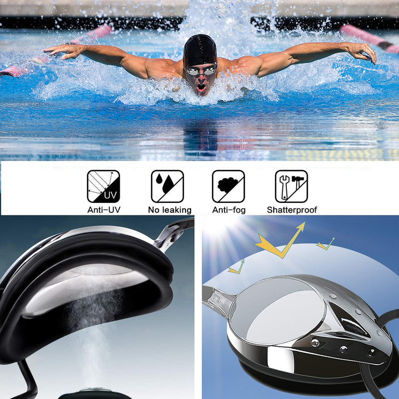 vetoky Swim Goggles, Anti Fog Swimming Goggles UV Protection Mirrored & Clear Blue+black - NewNest Australia