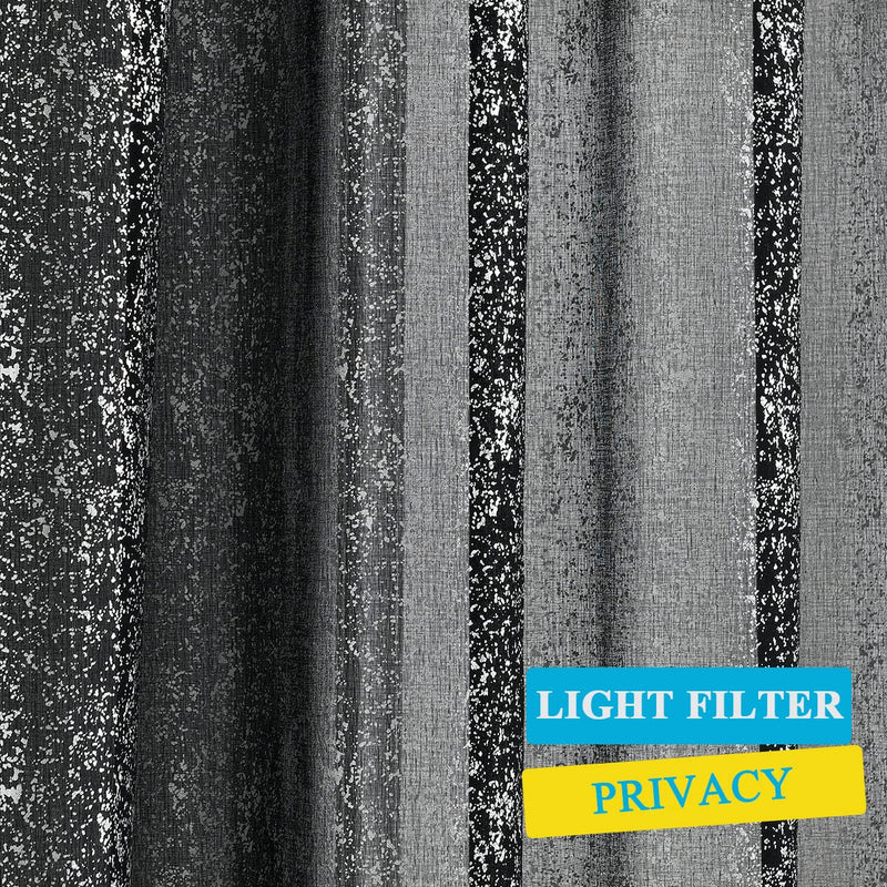 TERLYTEX Black Silver Curtains for Bedroom - Glam Sparkle Curtains 63 Inch Length, Metallic Silver Black Sheer Curtains for Windows, Privacy Shiny Sheer Curtains 2 Panels, 52 x 63 Inch, Black Silver W52 x L63 Inch|Pair - NewNest Australia