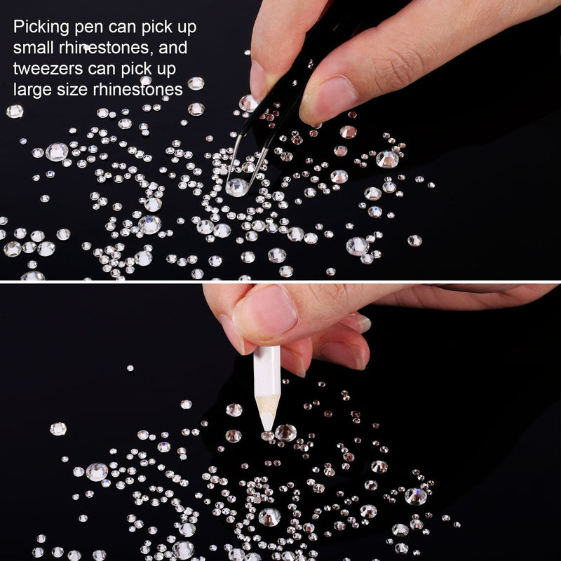 2000 Pieces Flat Back Gems Round Crystal Rhinestones 6 Sizes (1.5-6 mm) with Pick Up Tweezer and Rhinestones Picking Pen for Crafts Nail Face Art Clothes Shoes Bags DIY (Clear) Clear - NewNest Australia