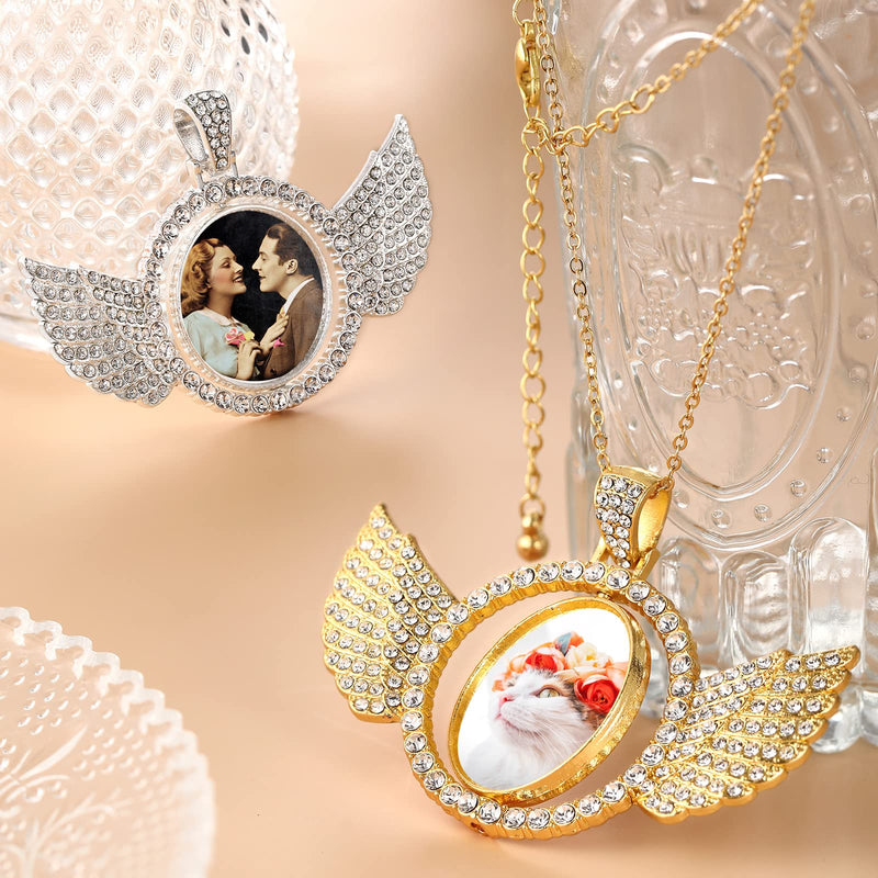 18 Pieces Sublimation Rhinestone Wing Bezel Pendant Trays Set Including 6 Double Sided Rhinestone Trays Pendant Charms with 12 Sublimation Blank Discs for Jewelry Making Gold, Silve - NewNest Australia