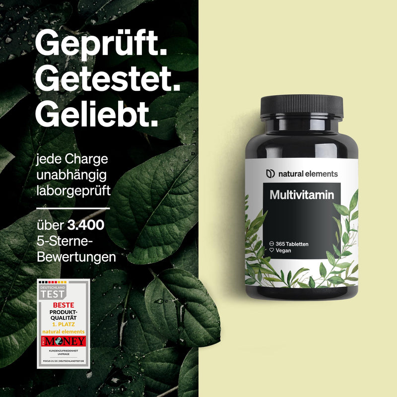 Multivitamin - 365 vegan tablets - annual supply - valuable vitamins AZ, with vitamin K1 and K2 - without unnecessary additives - produced in Germany & laboratory tested - NewNest Australia