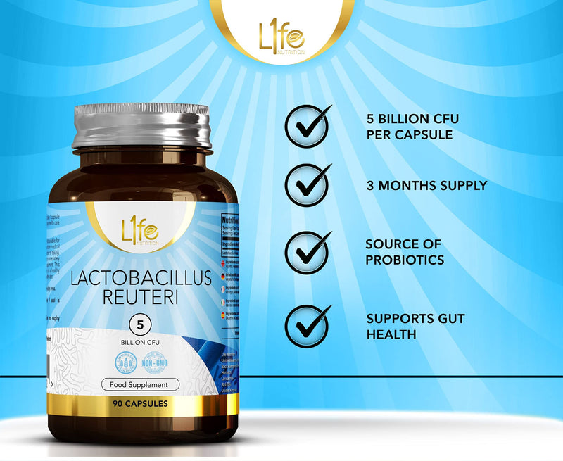 LN Lactobacillus Reuteri | 90 Lactobacillus Reuteri Probiotic Capsules - 5 Billion CFU L Reuteri per Serving | High Strength L-Reuteri Supplement | Non-GMO, Gluten & Allergen Free | Made in The UK - NewNest Australia