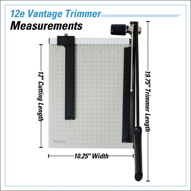 Dahle 12e Vantage Paper Trimmer, 12" Cut Length, 15 Sheet, Automatic Clamp, Adjustable Guide, Metal Base with 1/2" Gridlines, Guillotine Paper Cutter Cut Length: 12" - NewNest Australia