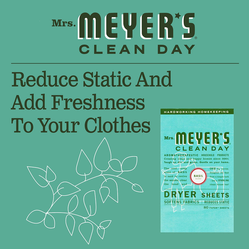 Mrs. Meyer's Dryer Sheets, Softens Fabric, Reduces Static, Cruelty Free Formula, Basil Scent, 80 Count - NewNest Australia