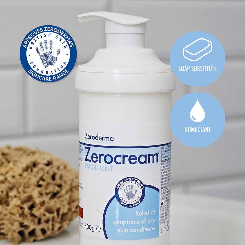 Zeroderma Zerocream Emollient 500g, For Dry Skin, Eczema and Dermatitis, Dry Skin Moisturiser, Helps Restore The Skin Barrier - NewNest Australia